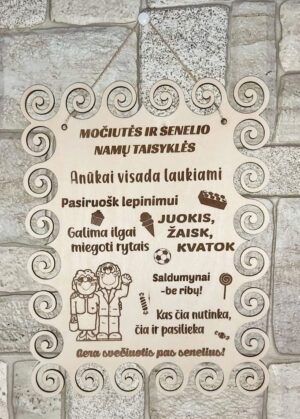 močiutės ir senelio taisyklės Medinė lentelė "Močiutės ir senelio taisyklės"