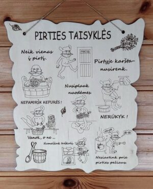 Medinė lentelė "Pirties taisyklės"